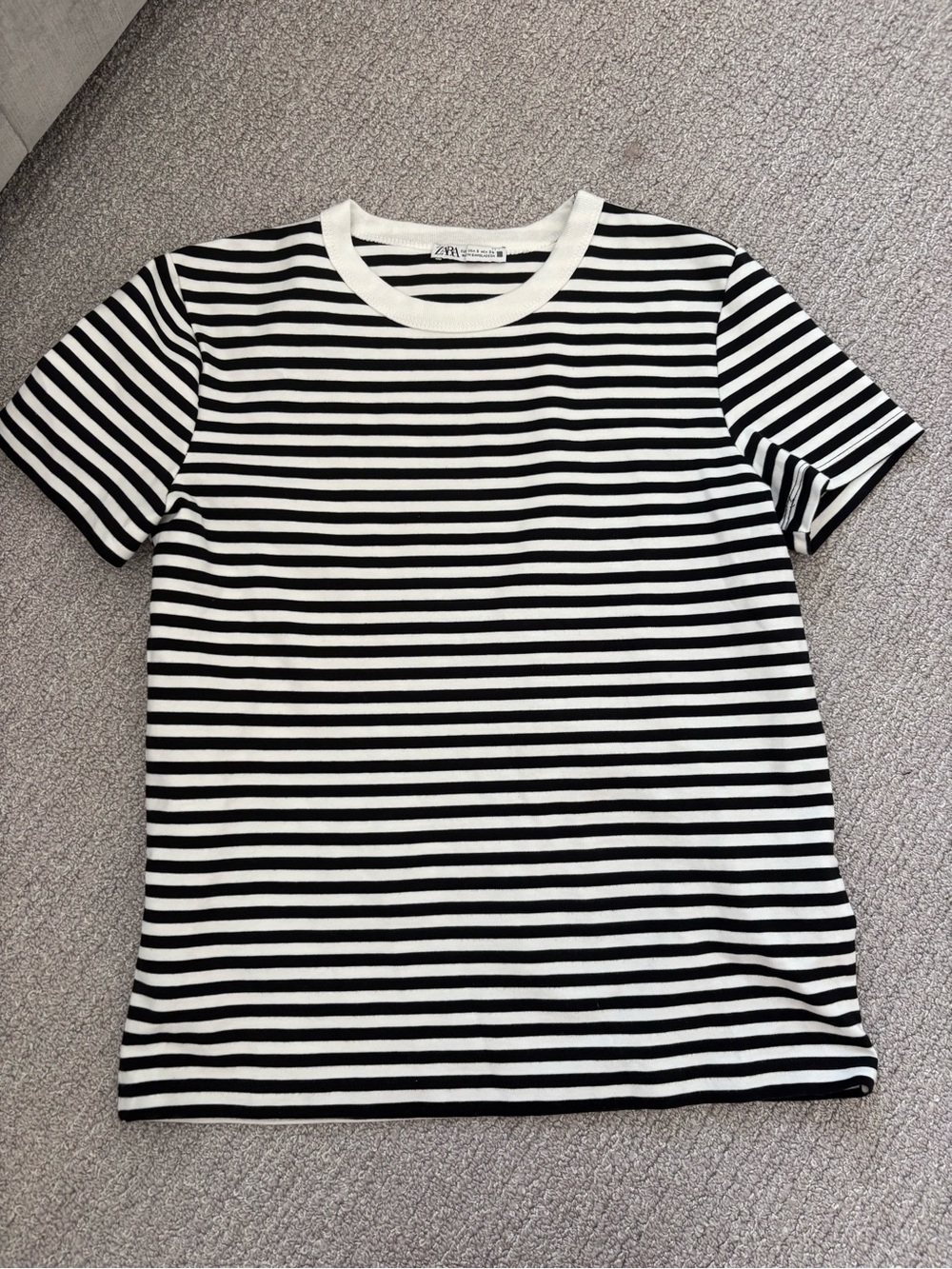 Zara Black & White Striped Short Sleeve Tee